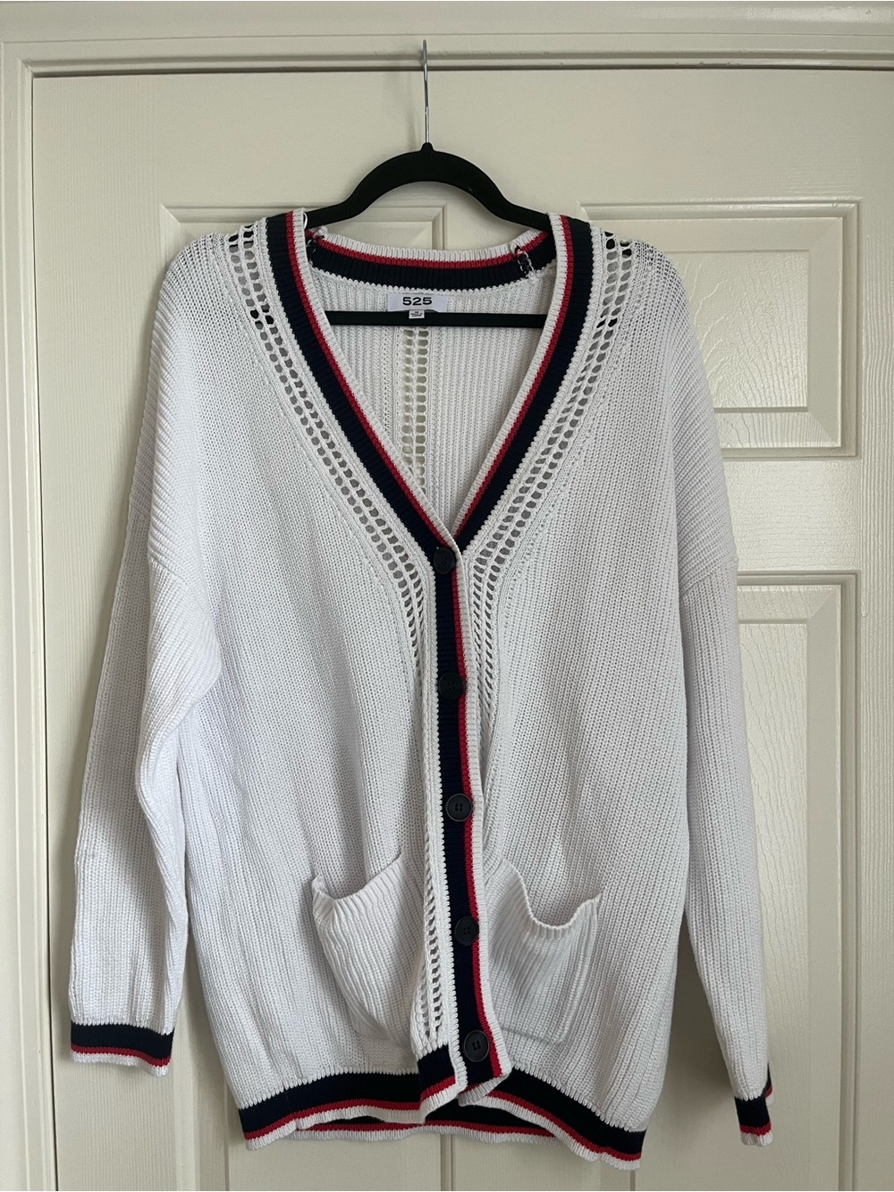 525 America Janet Varsity Crochet Oversized 100% Cotton Cardigan